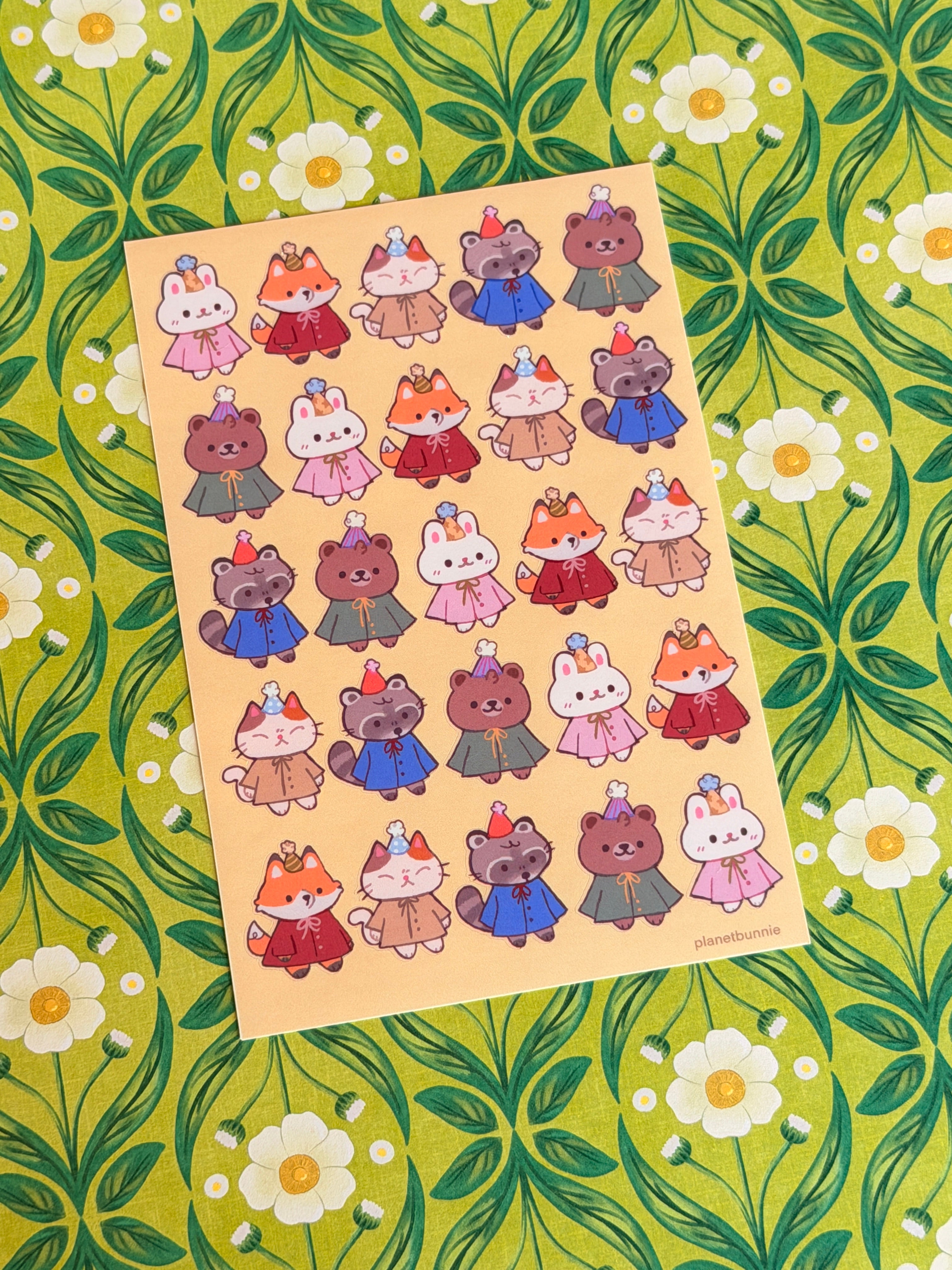 Party Hat Animal Sticker Sheet