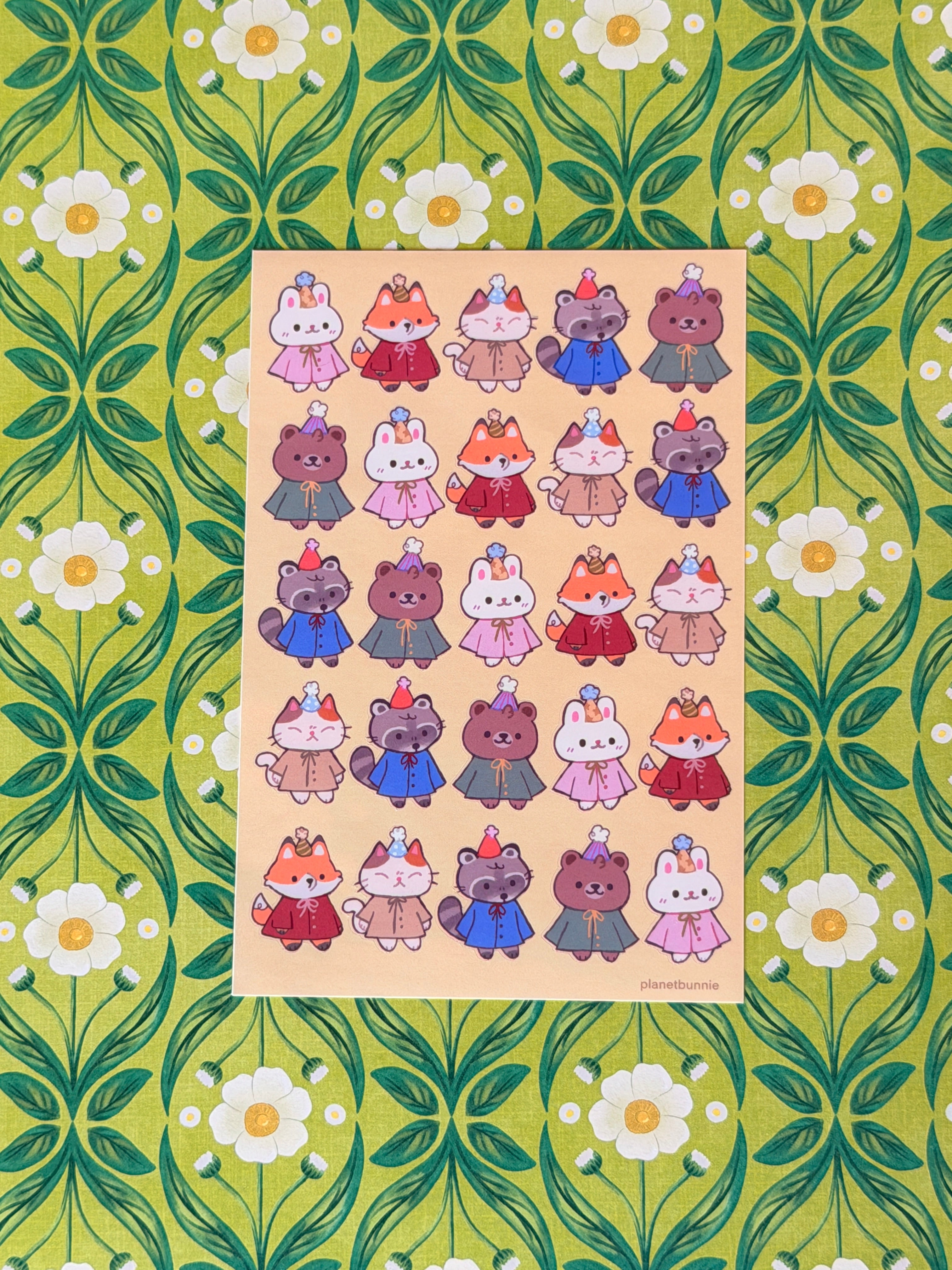 Party Hat Animal Sticker Sheet
