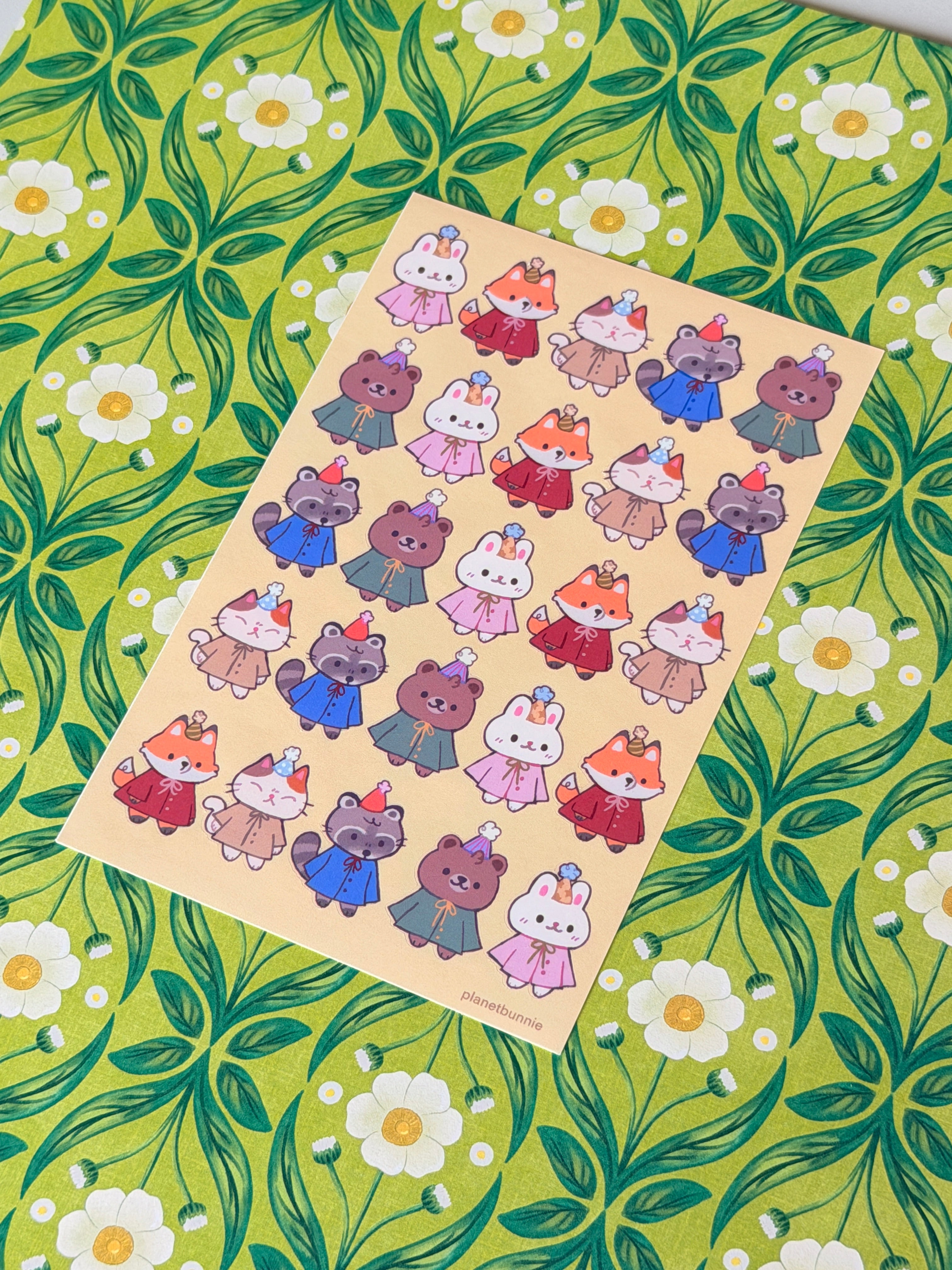 Party Hat Animal Sticker Sheet