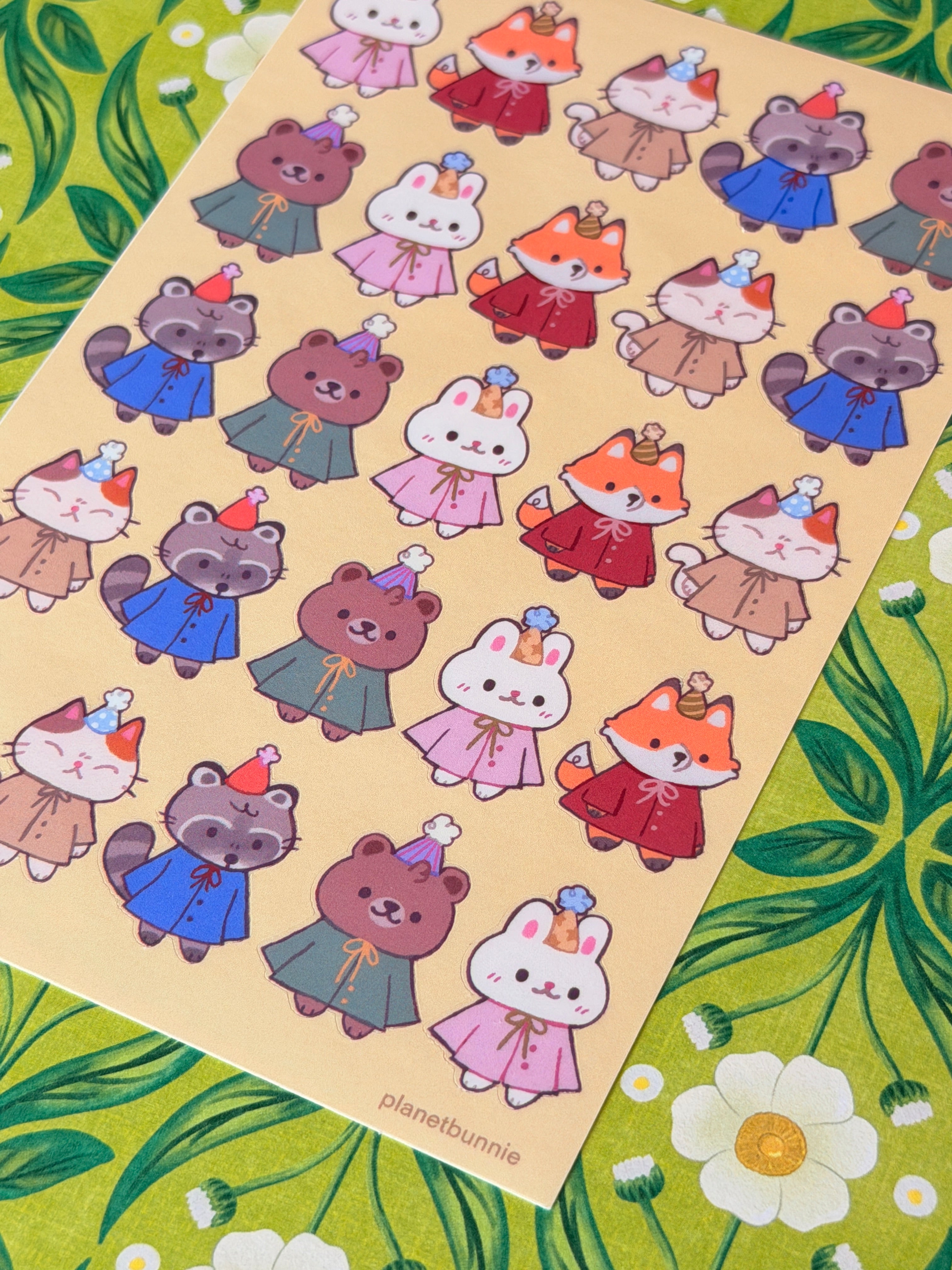 Party Hat Animal Sticker Sheet
